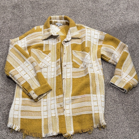 white birch Jackets & Blazers - white birch Mustard and Cream Plaid Varsity Jacket